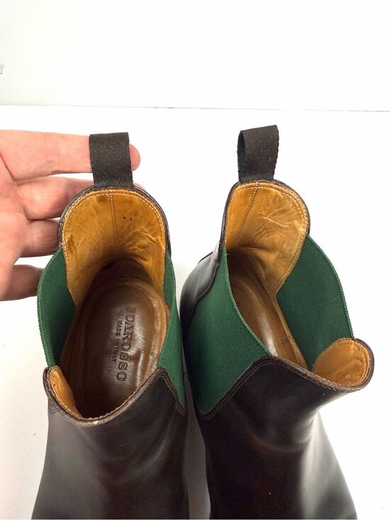 SCAROSSO Italy Giancarlo Chelsea Boots Brown Leather Green Side Panel sz 45 US12 main image 4